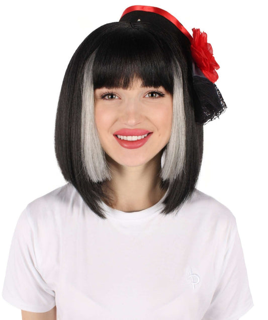 HPO Women's Japanese Video Game Black Bob Short Wig,Flame-retardant Synthetic Fiber