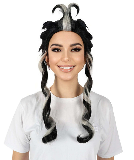 HPO Women's Japanese Manga Black & White Topknot Bun Wig I Flame-retardant Synthetic Fiber