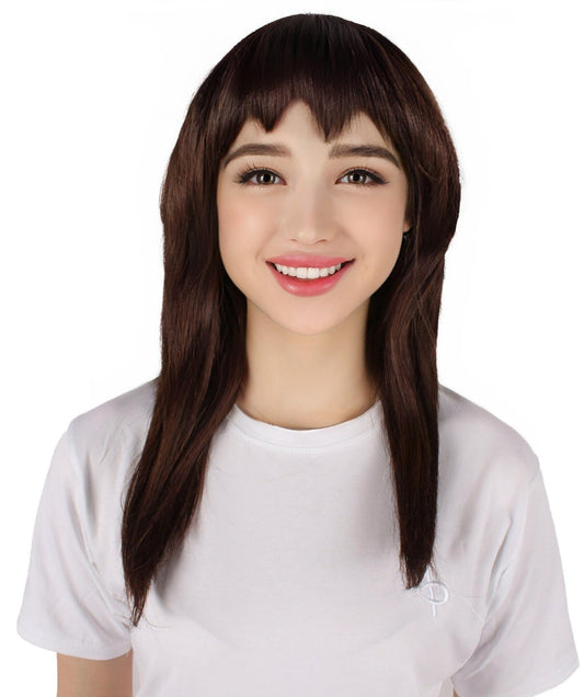 HPO Women's Black Long Bob Wig I Perfect for Halloween I Flame-retardant Synthetic Fiber