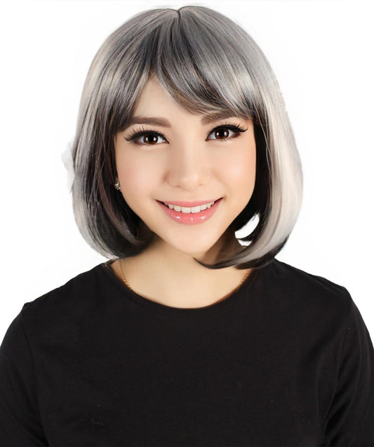 HPO Women's Rapper Black & White Wig, Perfect for Halloween, Flame-retardant Synthetic Fiber