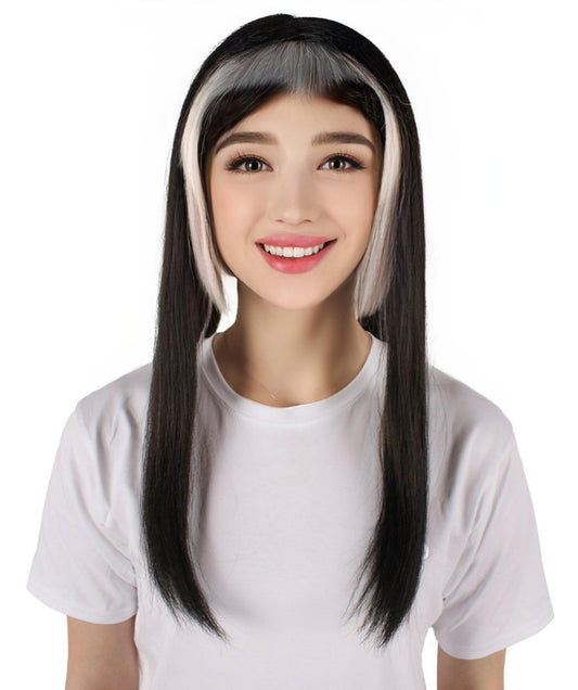 HPO Women's Black & White Drag Wig I Perfect for Halloween I Flame-retardant Synthetic Fiber
