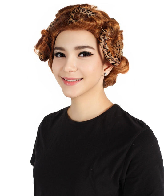 HPO Women's Curly Brown Vintage Wig, Perfect for Halloween, Flame-retardant Synthetic Fiber