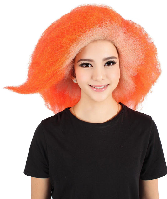 HPO Women's Orange Super Big Wig Perfect for Halloween, Flame-retardant Synthetic Fiber