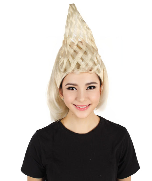 HPO Women's White Ponytail Basket Braid Wig,Perfect for Halloween , Flame-retardant Synthetic Fiber