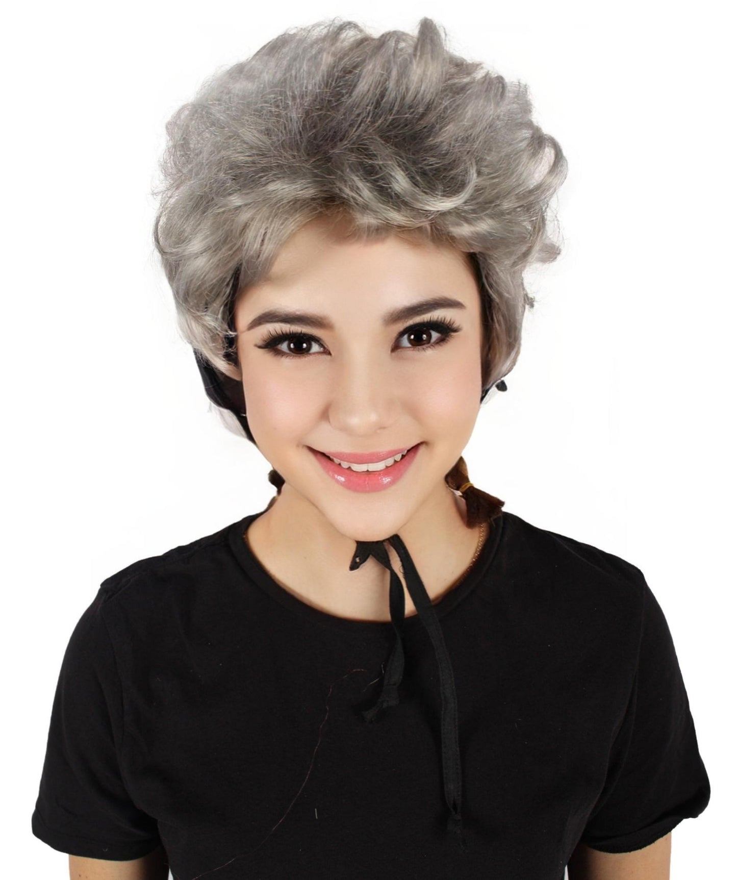 HPO Women's Short Silver Curly Wig | Suitable for Halloween | Flame-retardant Synthetic Fiber