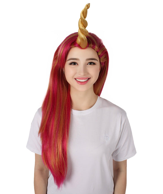 HPO Women's Long Fairytale Unicorn Wig with Horn I Halloween Wig I Flame-retardant Synthetic Fiber