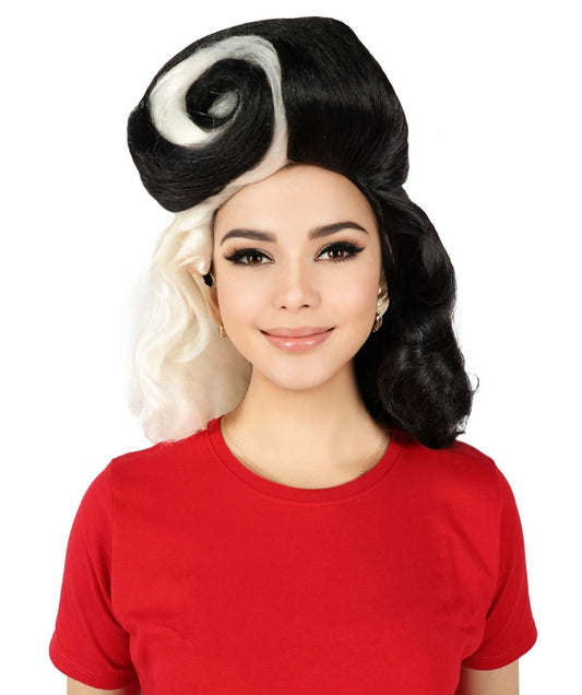 HPO Women's Black & White Drag Wig I Flame-retardant Synthetic Fiber