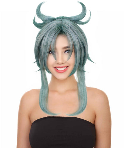 HPO Women's Video Game Braid Blue Wig I Halloween Wig I Flame-retardant Synthetic Fiber