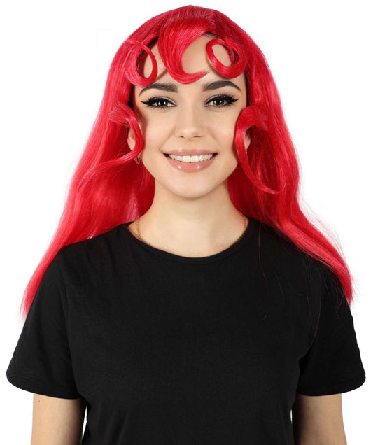 HPO Women's Drag Queen Red Wig I Halloween Wig I Flame-retardant Synthetic Fiber