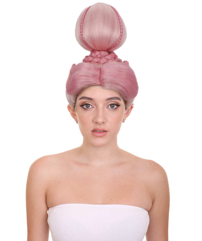 HPO Women's Pink High Bun Wig I Halloween Wig I Flame-retardant Synthetic Fiber