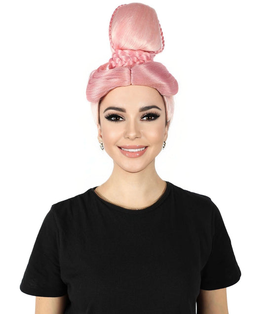 HPO Women's Pink High Bun Wig I Halloween Wig I Flame-retardant Synthetic Fiber