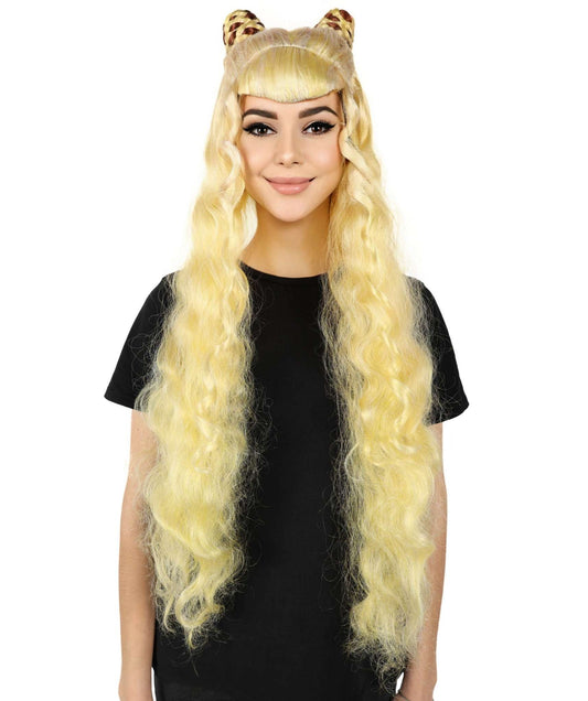 HPO Women's Yellow Half Up Double Bun Wig I Cosplay Wig I Flame-retardant Synthetic Fiber