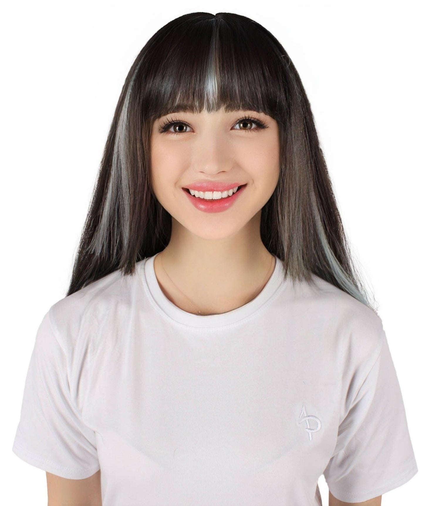 HPO Women's Straight Black & Mint Short Wig I Halloween Wig I Flame-retardant Synthetic Fiber