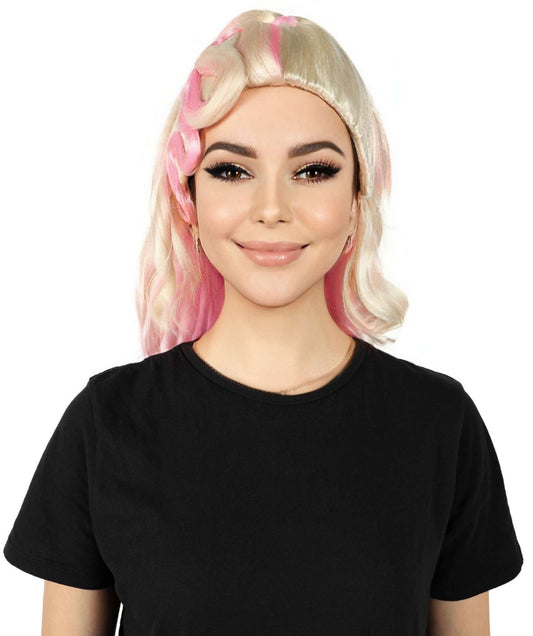 HPO Women's Pink & White Color Half Ponytail Wig I Flame-retardant Synthetic Fiber