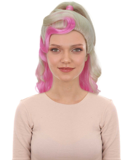 HPO Women's Pink & White Half Ponytail Wig I Flame-retardant Synthetic Fiber