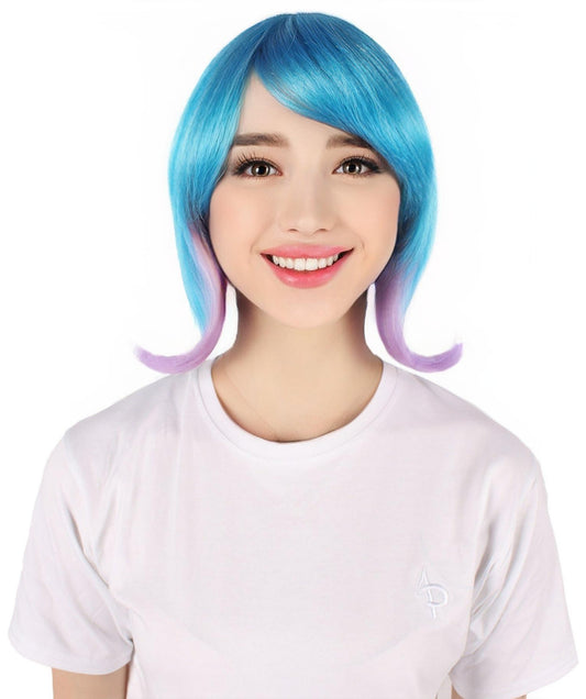 HPO Women's Teal Purple Short Wavy Wig I Halloween Wig I Flame-retardant Synthetic Fiber