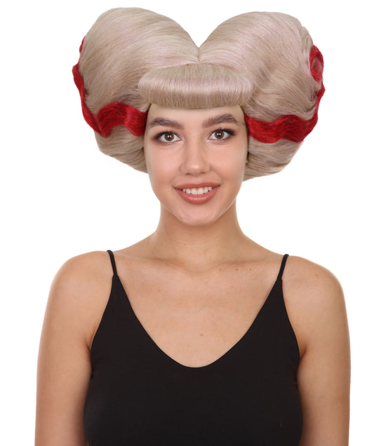 HPO Women's British Drag Performer Blonde with Red Line Heart Wig I Flame-retardant Synthetic Fiber