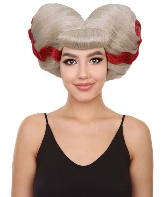 HPO Women's British Drag Performer Blonde with Red Line Heart Wig I Flame-retardant Synthetic Fiber