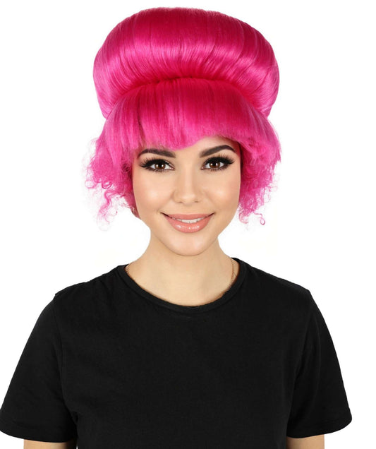 HPO Women's Vibrant Pink Updo Bun Wig I Flame-retardant Synthetic Fiber