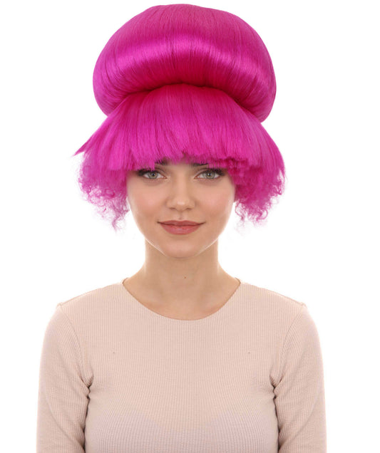 HPO Adult Women's Vibrant Pink Updo Bun Wig I Cosplay Wig I Flame-retardant Synthetic Fiber