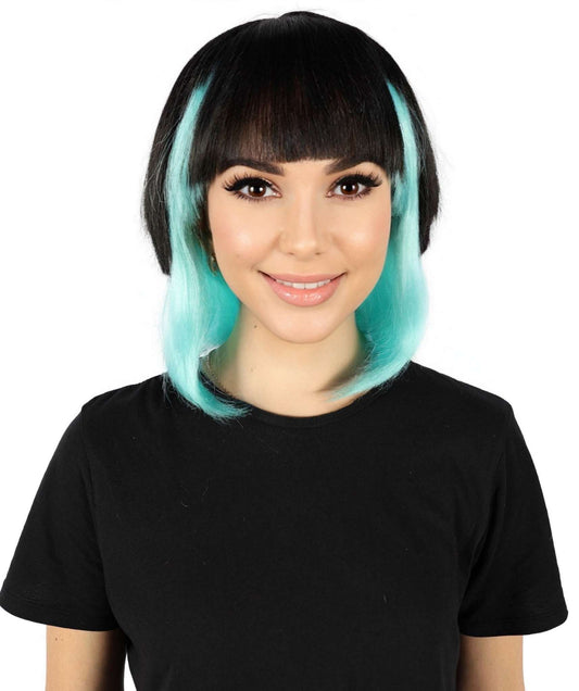 HPO Adult Women's Vibrant Purple & Blue Bangs with Bob Wig I Cosplay Wig I Flame-retardant Synthetic Fiber