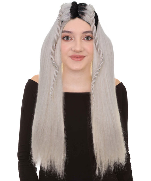 HPO Adult Women's Dark Root Front Braids Long Blonde Wig I Cosplay Wig I Flame-retardant Synthetic Fiber