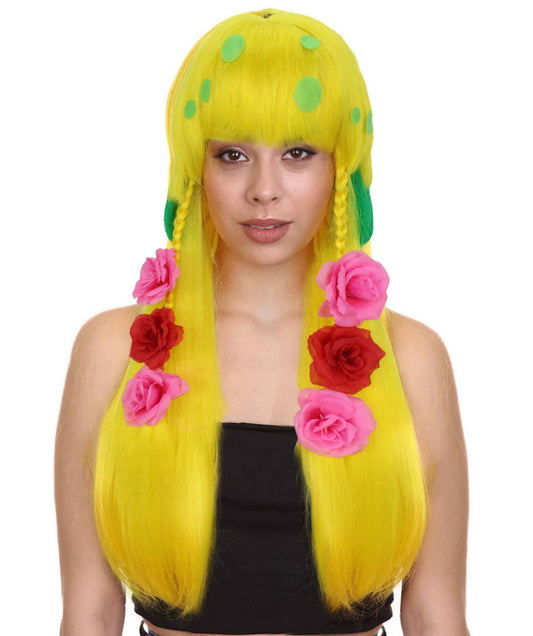 HPO Adult Women's Yellow & Green Sea Cartoon Long Bob Wig I Cosplay Wig I Flame-retardant Synthetic Fiber