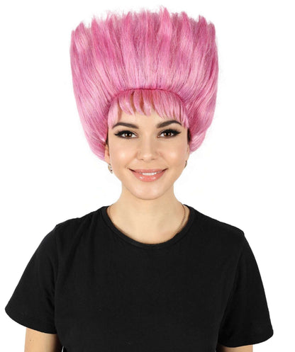 HPO Women's Zombie Character Short Pink Wig I Flame-retardant Synthetic Fiber