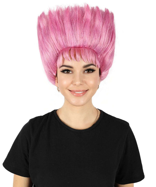 HPO Women's Zombie Character Short Pink Wig I Flame-retardant Synthetic Fiber