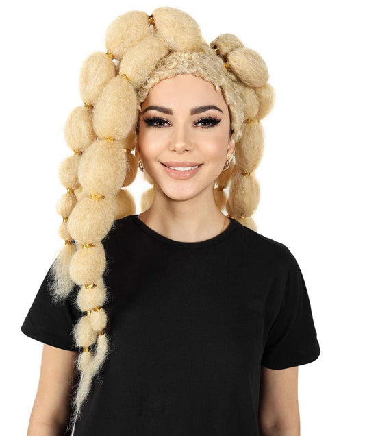 HPO Women's Fluffy Long Knot Blonde Wig I Halloween Wig I Flame-retardant Synthetic Fiber