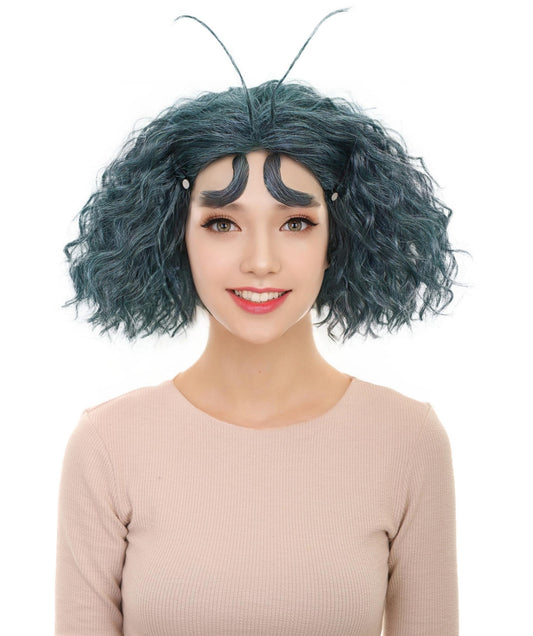 HPO Women's Animated Movie Character Emotion Blue Short Wig | Flame-retardant Synthetic Fiber