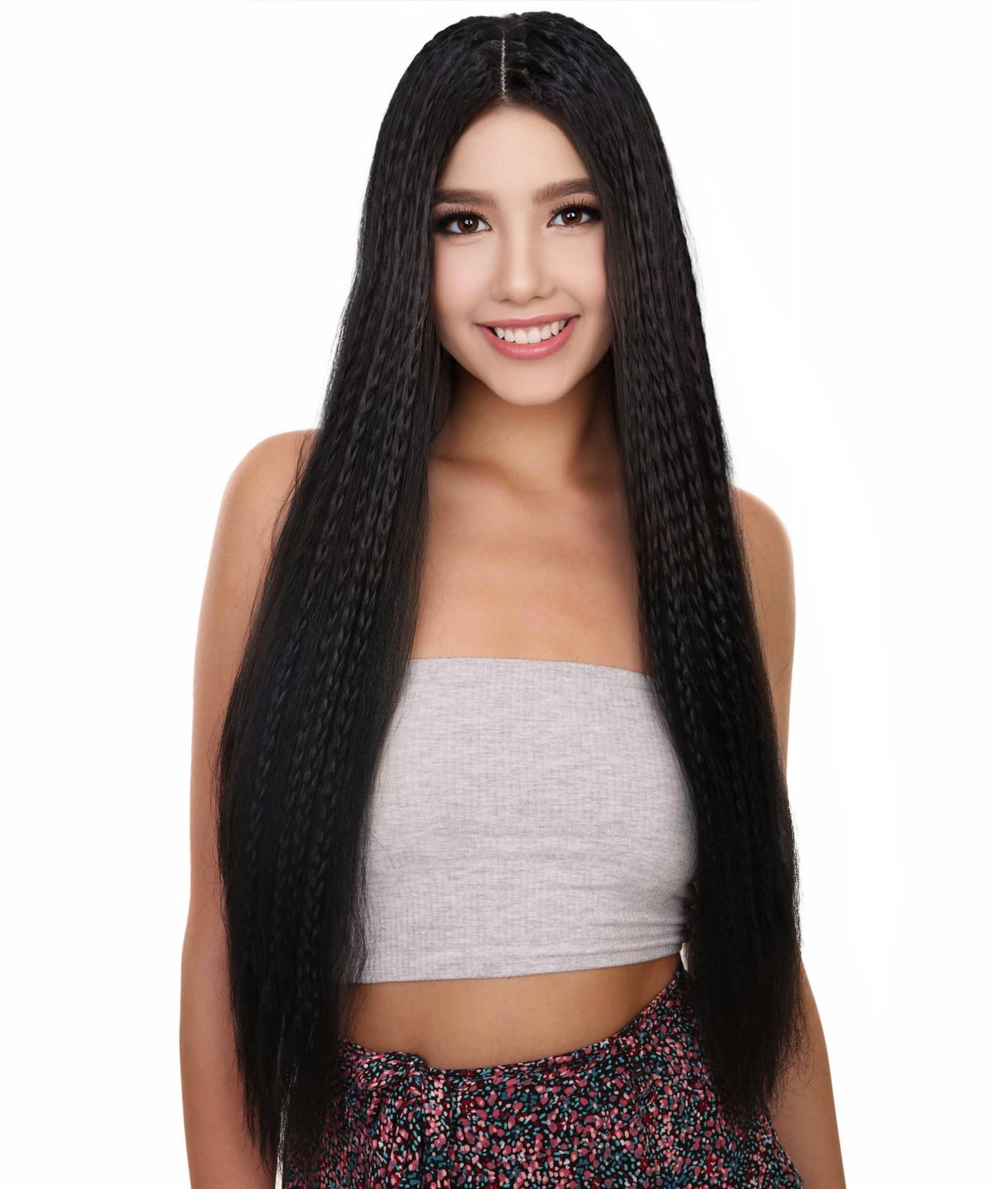 HPO Women's 90's Black Long Afro Braided Wig, Flame-retardant Synthetic Fiber