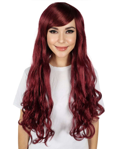 HPO Women's Multicolor Long Curly Wig with Fringe, Flame-retardant Synthetic Fiber
