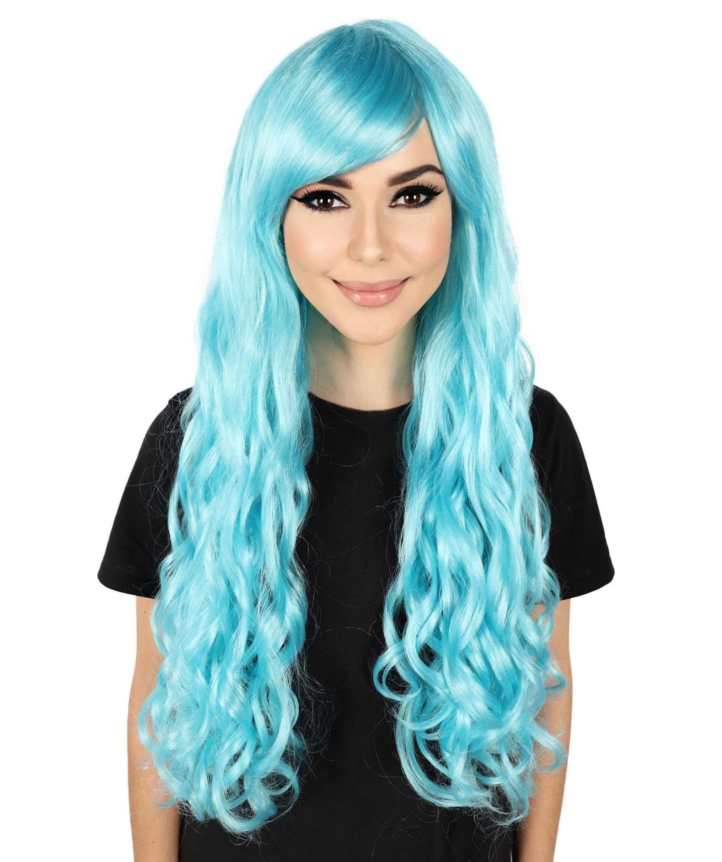 HPO Women's Multicolor Long Curly Wig with Fringe, Flame-retardant Synthetic Fiber