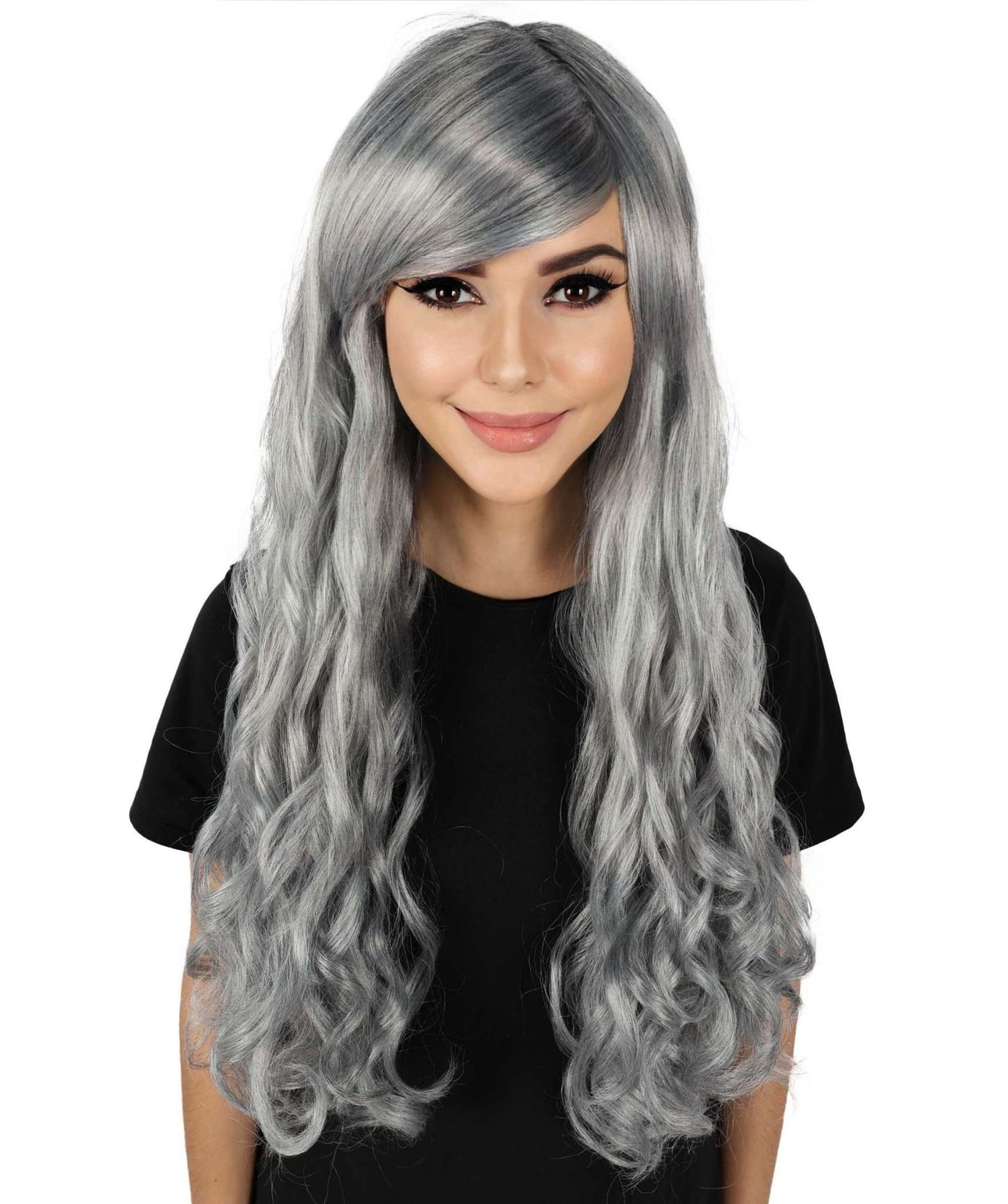 HPO Women's Multicolor Long Curly Wig with Fringe, Flame-retardant Synthetic Fiber
