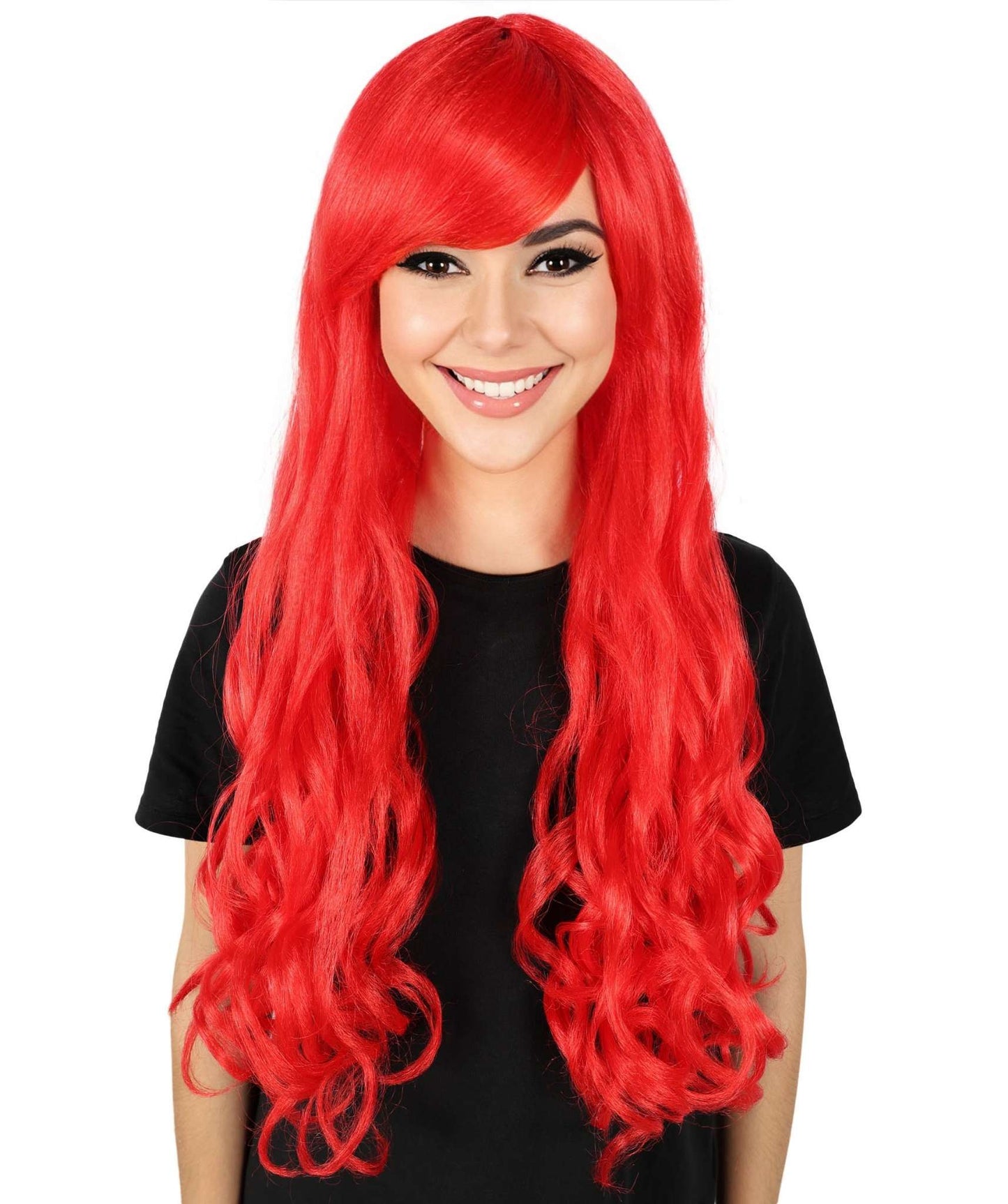 HPO Women's Multicolor Long Curly Wig with Fringe, Flame-retardant Synthetic Fiber