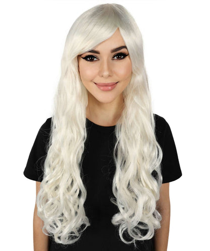 HPO Women's Multicolor Long Curly Wig with Fringe, Flame-retardant Synthetic Fiber