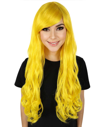 HPO Women's Multicolor Long Curly Wig with Fringe, Flame-retardant Synthetic Fiber