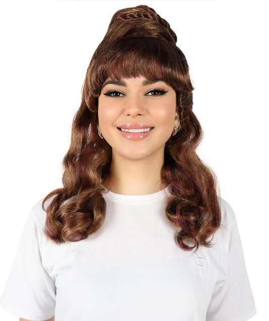 HPO Women Brown Wavy the Deadly Duchess | For Party and Halloween | Flame-retardant Synthetic Fiber | Breathable Capless Cap