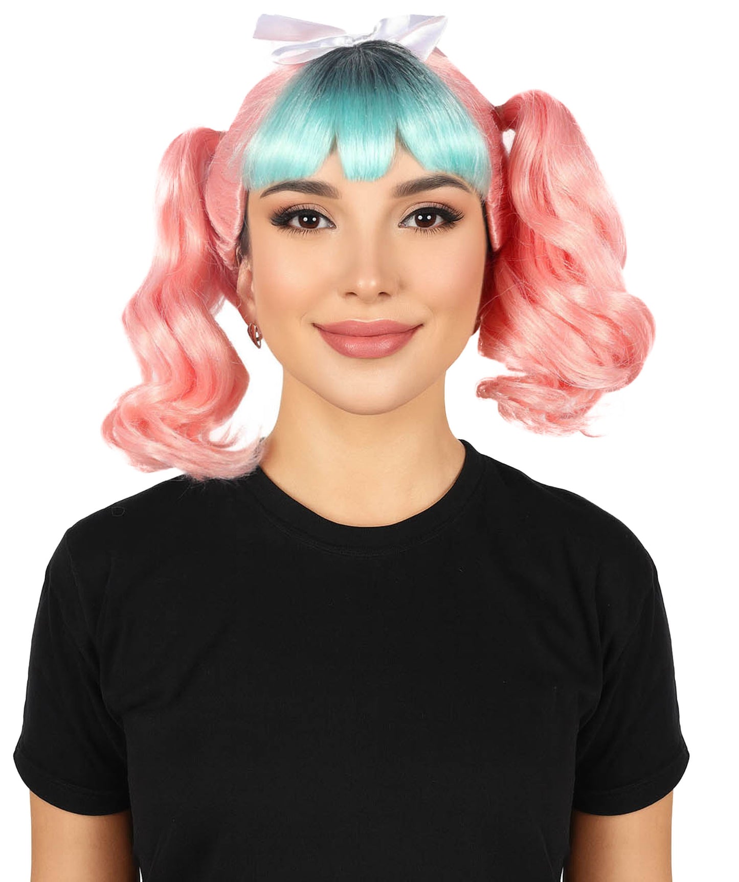 HPO Women's American Singer Pink & Mint Green Double Ponytail Wig | Halloween and Cosplay Wig | Flame-retardant Synthetic Fiber