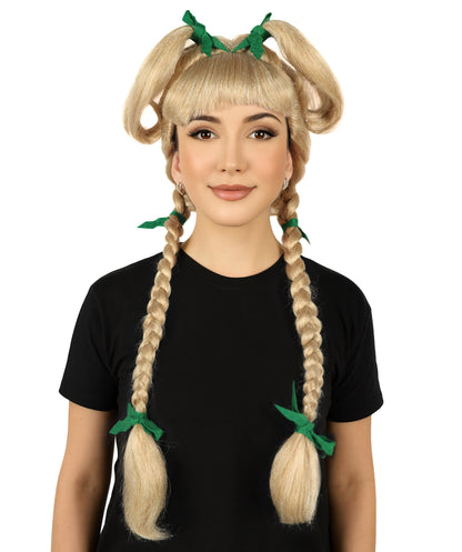 HPO Women's Blonde Two Side Bun Wig with Double Braids| Halloween  Wig | Flame-retardant Synthetic Fiber