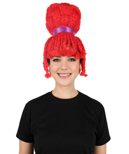 HPO Women's Popular Animated Movie Maroon Big Bun Red Wig  | Halloween Wig | Flame-retardant Synthetic Fiber