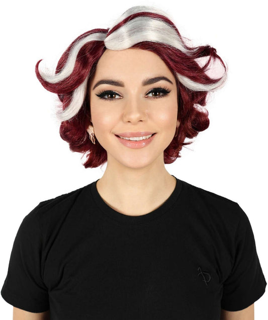 HPO Women's Short Wavy Meroon Fashion Doll Multiple Wig | For Party and Halloween | Flame-retardant Synthetic Fiber