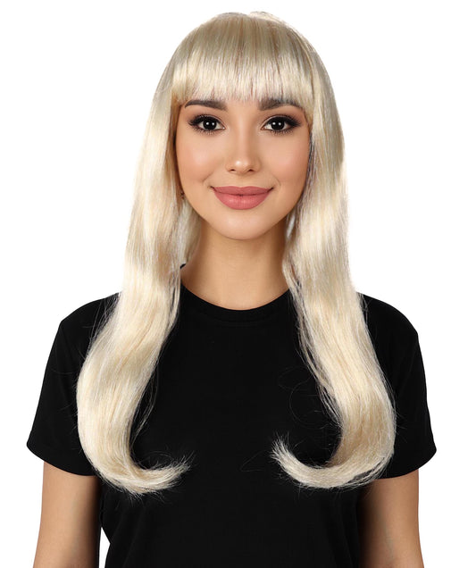 HPO Women's Mysterious Straight Blonde Wig Long with Fringe and Skin Parting| Halloween and Party Wig | Flame-retardant Synthetic Fiber