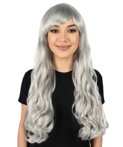 HPO Women's Red Long Wavy Desire Wig with Front Bangs | Halloween and Party Wig | Flame-retardant Synthetic Fiber  |  Premium Breathable Capless Cap