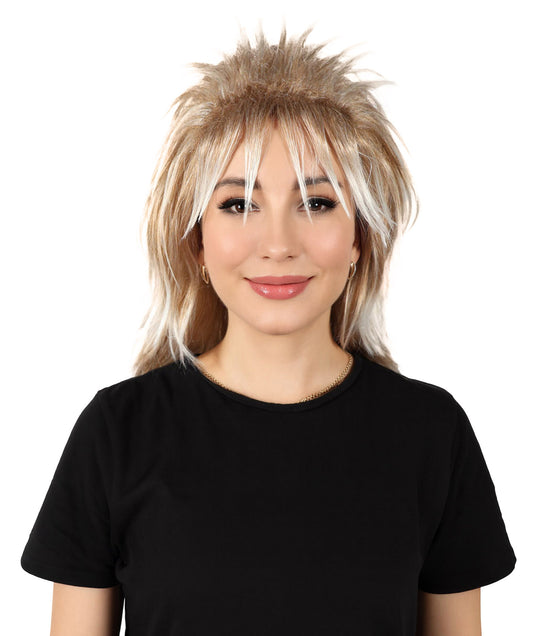 HPO Women's Medium Length 80’s Famous Fancy Sparkle Multiple Wig | Halloween and Party Wig | Flame-retardant Synthetic Fiber, Premium Breathable Capless Cap