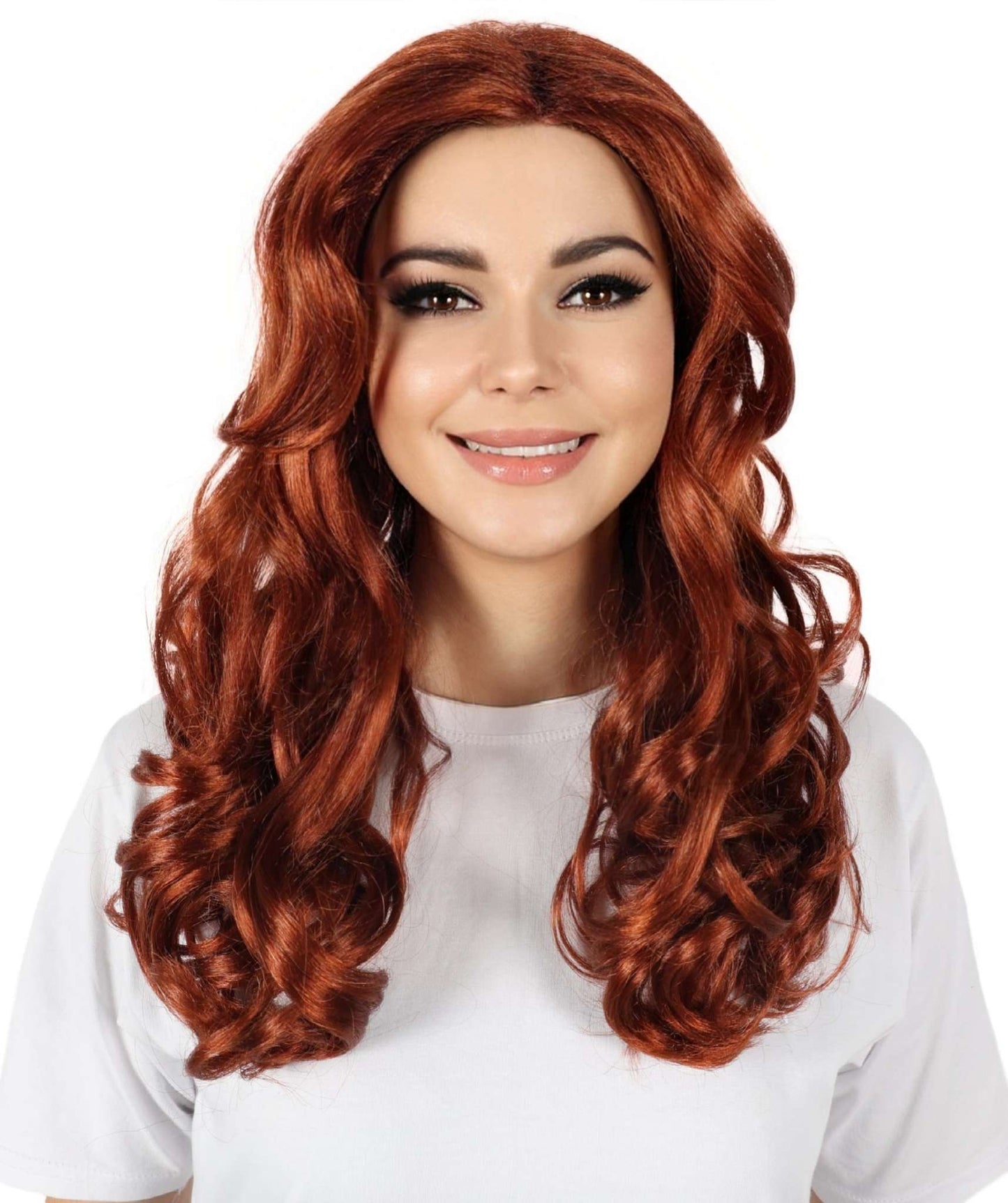 HPO Women's 90s Retro Pop Diva Wig Bold Brown Curls with Glamorous Flair and Chic Volume, Premium Breathable Capless Cap