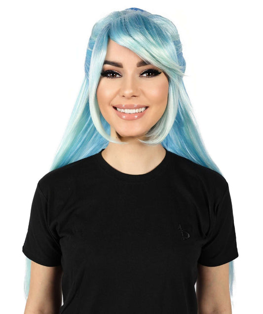 HPO Ethereal Tresses of the Oceanic Empress I Cascading Aqua Waves Blessed by the Goddess of Tides and Seas | Flame-retardant Synthetic Fiber