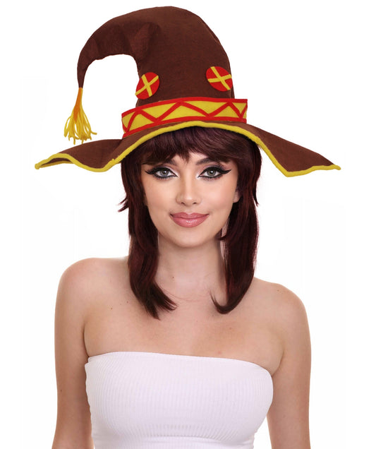 HPO Megumin Wizard Hat from Konosuba Wig | God's Blessing on This Wonderful World | Perfect Accessory for Cosplay and Anime Events | Good-Quality Material, Adjustable Size