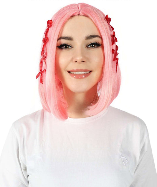 HPO Lakeyah Pink Wigs for Women - Sleek Short Straight Hairstyle Costume Accessory, Premium Breathable Capless Cap with Flame Retardant Synthetic Fiber Hair